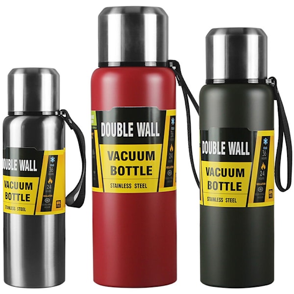 304 1000 ml resetermos, kaffeflaska, mugg med inbyggt lock, rostfritt stål, isolerad tekopp, sportvattenflaska (svart)—