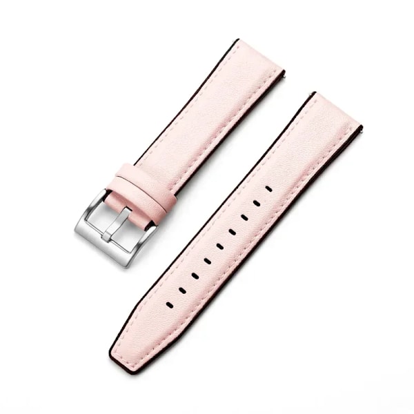 20mm 22mm Lær- og Silikon Hybrid Rem for Samsung Galaxy Watch4 6 Classic 47mm 46mm/Galaxy Watch6 40mm 44mm Rem Pink-Sølv Huawei GT 2 46mm