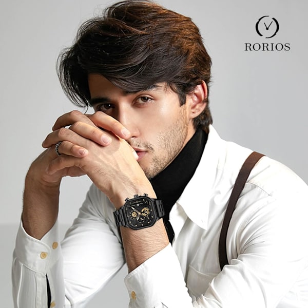 Herrar Kvartsur Klocka Mode Fyrkantig Armbandsur Luminous Analog Klocka Multifunktionell Kronograf Klocka Fritid Rostfritt Stål Herrklocka Guld C Gold C