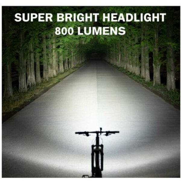 Oppladbar frontlykt for sykkel, 800 lumen sykkellykt med 4 timers driftstid (svart)-