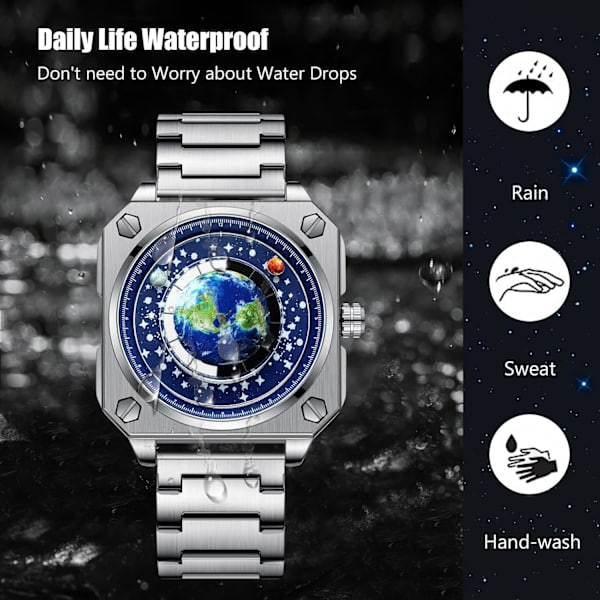 Mænd Kreative Ure Unikke Hænder Armbåndsur Analog Kvarts Firkant Ur ERD Dial Mode Design Rustfrit Stål Til Mænd Blå Hvid A Blue White A