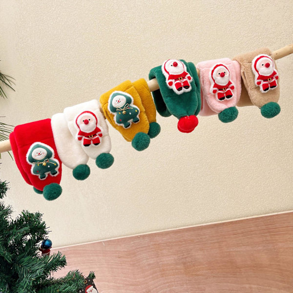 Farfi Små bollar Dekor Cross Wrap Xmas Scarf Plysch tecknat print Barn Scarf Modeaccessoarer Vit