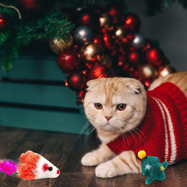 Julekalender til Katte 2024, 24 Kattelegetøj, Fjerlegetøj & Mus, Gave til Killinger 24 pieces of C