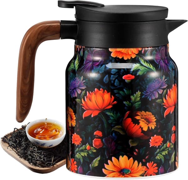 Isoleret tekande med te-infuser, dobbeltvægget rustfrit stål, 12 timers varmebevaring, til hjemmet, rejser og camping, 800 ml orange
