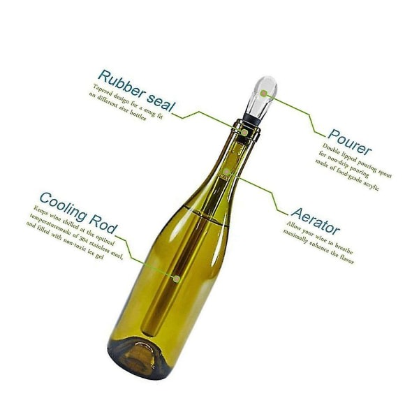 Vinkylare, 3 i 1 vinflaska kylstav i rostfritt stål - snabb isfri vinkylstav med luftare och hällare - perfekt vin (1 st)