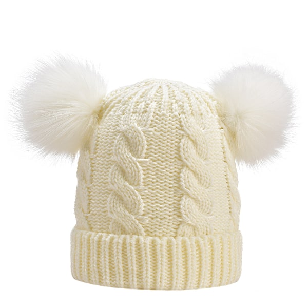 Ny Varm Färgglad Pälsboll Vuxen Stickad Mössa Spot Höst och Vinter Dam Wh White Adult average size