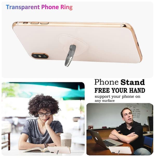 Transparent Hjerte Telefonringholder, Transparent Ring Telefonholder med Diamantring-max