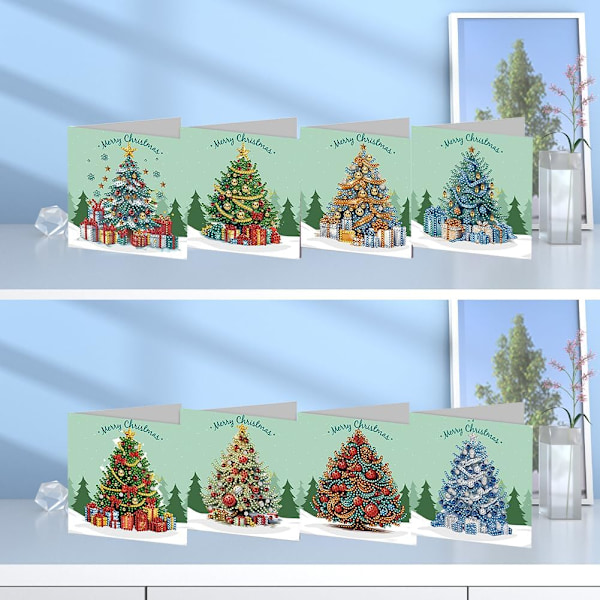 DIY Diamantkonst Julgranskortsset, 12/8/6/4-pack, Handgjorda Kristallkort HK043