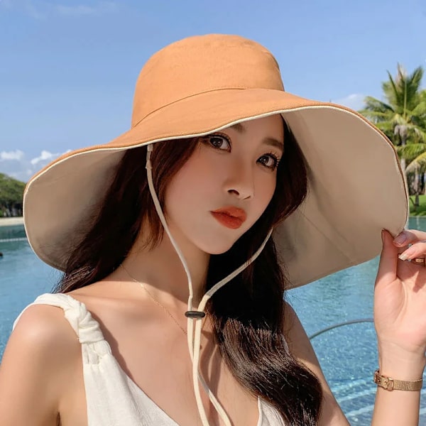 Bred brätte UPF 50+ Solhatt Dam Anti-UV-skydd Vandring Fisherman Cap Vik Sommar Solid Beach Hat 2023 Dubbelsidig solhatt khaki 55-60cm