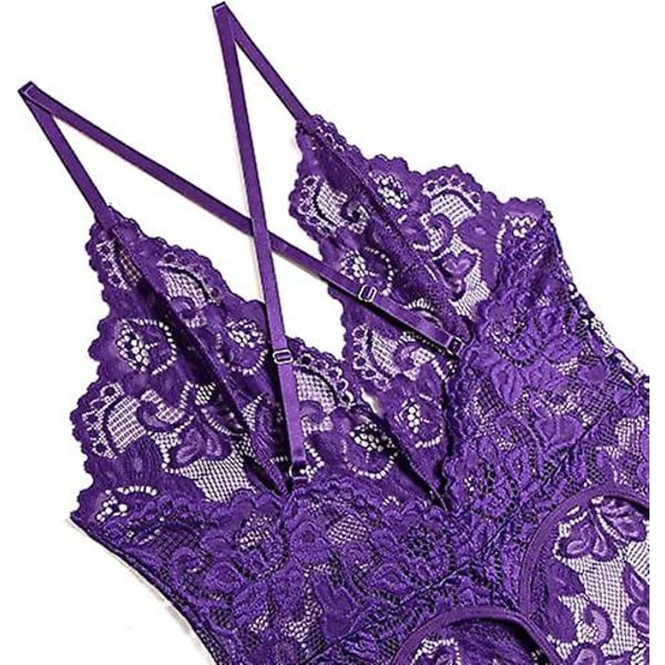 Body til kvinder Blonde Sexet Teddyundertøj Frække One Piece Blomstrede undertøj Lilla XL Purple XL