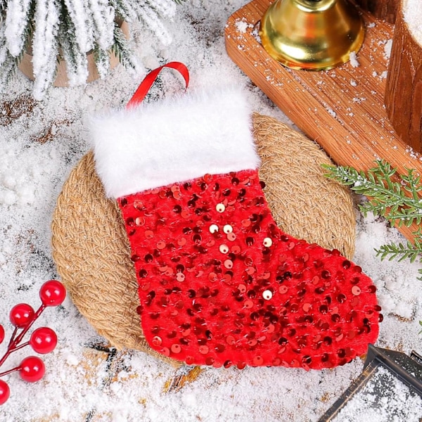 Julstrumpa | Glittrig julstrumpa | Juldekoration | Julstrumpor | Heminredning | Hållare för barn julstrumpor | Glittrande julstrumpa till jul Röd