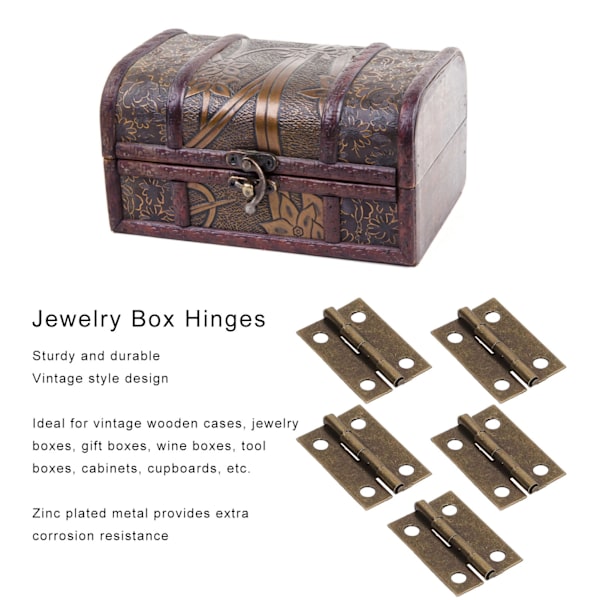 50 st smyckeskrin gångjärn 0,6x0,9 tum hållbara metall retro stil zinkpläterade fällbara bakre gångjärn set för reparation DIY