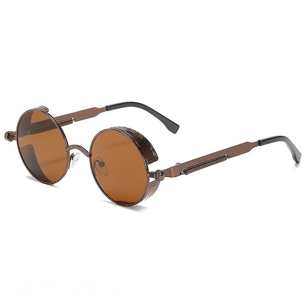 Retro Steampunk Style Unisex -inspirerade runda metallcirkelpolariserade solglasögon för män och kvinnor-bruna