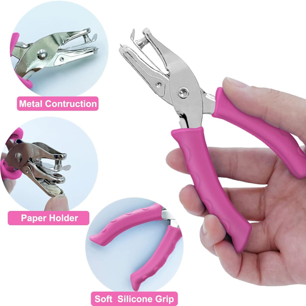 Yksireikäinen rei'itin, yksireikäinen rei'itin vaaleanpunaisella pehmeällä kahvalla, 2-pakkauksessa Pink, 2 Pack