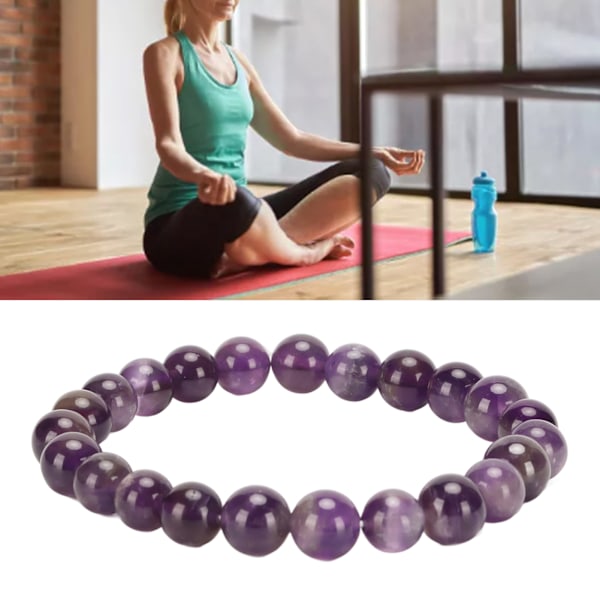 Elegant perlearmbånd med diameter på 8 mm - strækbart armbånd med naturlige krystaller til unisex meditation, dekompression og gave - ametyst Amethyst