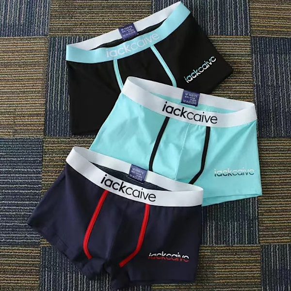 Herreunderbukser Bomuld Herreundertøj Boxershorts Printede boxershorts Komfortable shorts Herreundertøj L-3XL 3stk Sort Qing Navy L 55-65KG