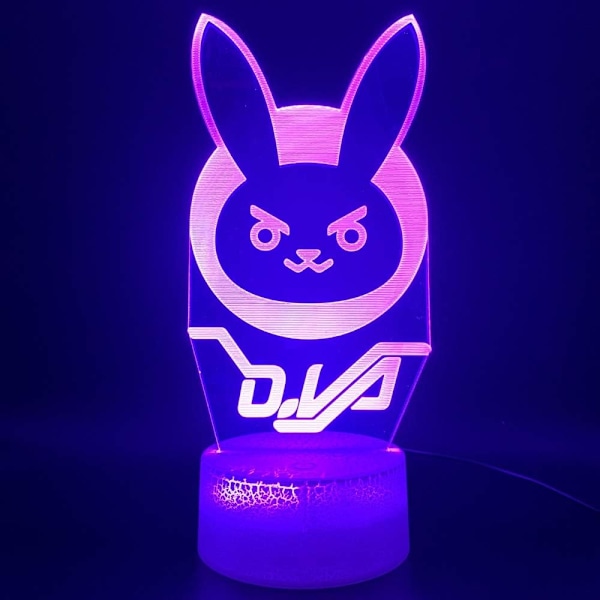 Overwatches OW Spelfigur Dva Lampa 3D Illusion Nattlampa