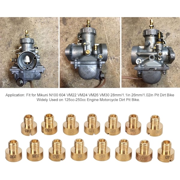 Förgasarmunstyckesats, 15 st förgasarmunstycken 88-150 Huvudmunstycke i metall för Mikuni N100 604 VM22 VM24 VM26 VM30