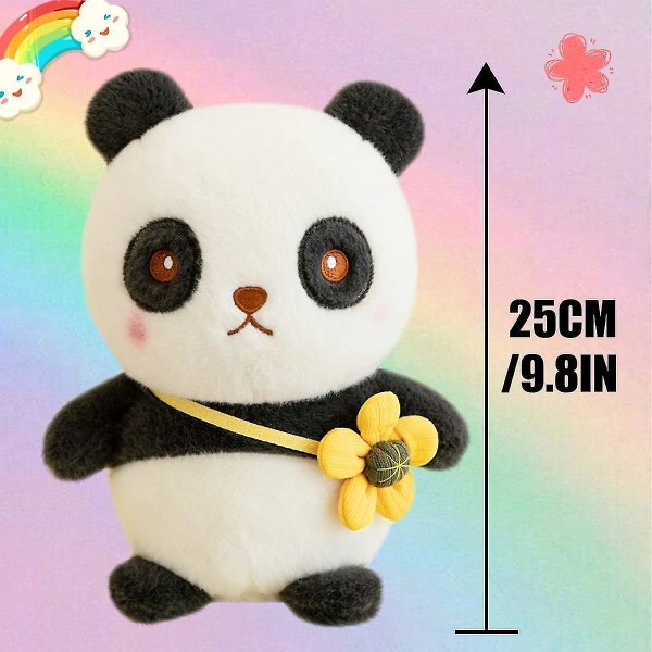 SQBB Panda Toy Söt plysch mjuk slängkudde med blomgåva 10 tum