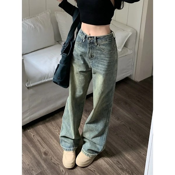 Deeptown Y2k Löysät Bredre Ben Farkut Naiset Vintage Streetwear Pestyt Denim Housut Grunge Basic Löysät Sininen Housut Femme Kevät. PIC L
