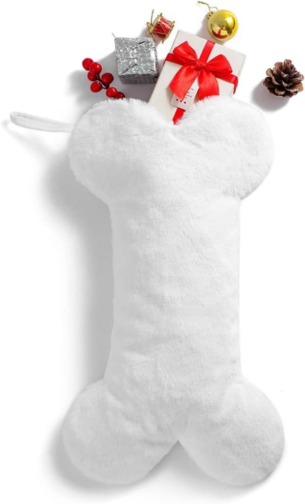 Jule-Strømpe til Hunde - Blød Strømpepose til Kæledyr med Snefnug Design Pure white