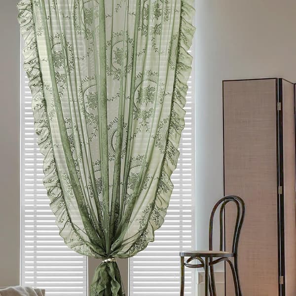 Green Lace Curtains 2 pcs Black Black 140*100cm