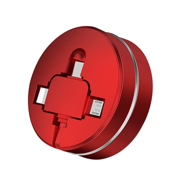 CQBB Infällbar en till tre laddningskabel - röd. Snabbladdningskabel med mobiltelefonhållare IP, Micro USB, Type-C laddningskabel