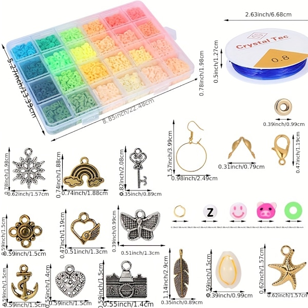 13600 st lerpärlor set för smycken armband halsband gör kit, platta runda polymer lera pärlor med elastisk sträng hängande charm kit