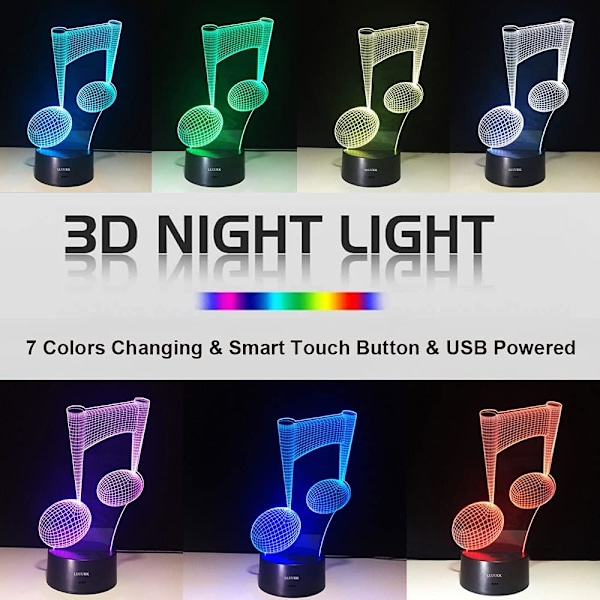 3D nattlampa Notform 2D bordslampa för musik gitarrälskare