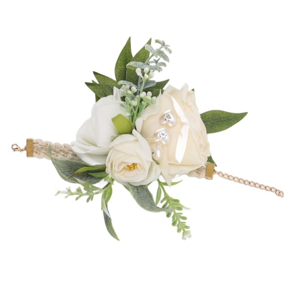 Håndleddsblomster for bryllup, brud, håndleddsblomst, dekorative hvite roser og grønne blader for ball 0.1
