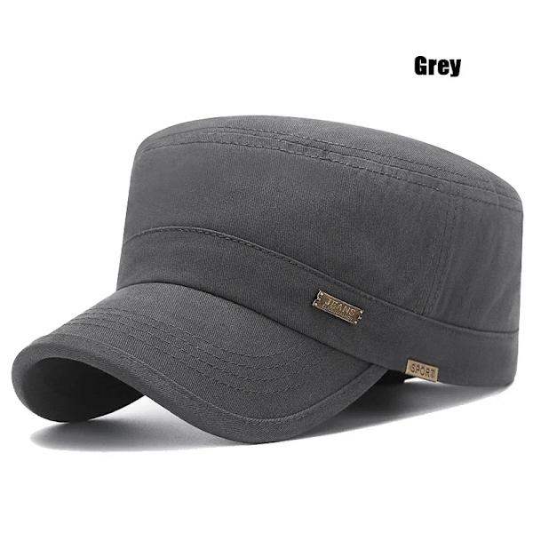 Ny Klassisk Casual Snapback-hat i Bomuld Udendørs Sport Cap Flad Militær Kadet Cap Stil Design GRÅ
