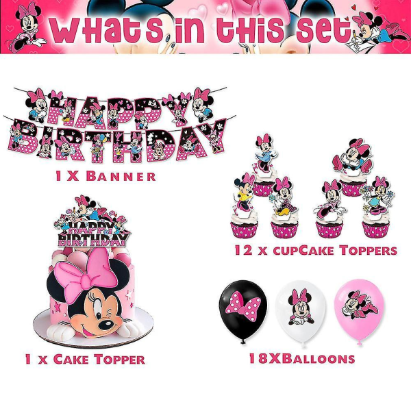 Minnie Mouse Ladugård Födelsedagsfest Dekorationer Tillbehör Banner Ballonger Tårta Toppers Set