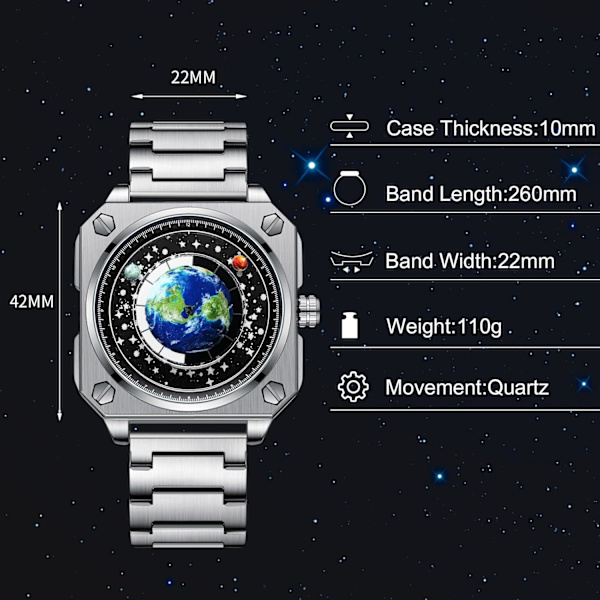 Herrar Kreativa Klockor Unika Visare Armbandsur Analog Kvarts Kvadratisk Klocka ERD Urtavla Mode Design Rostfritt Stål För Män Svart Vit A Black white A