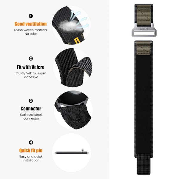 20 mm 22 mm nylonklockarmband för Garmin Forerunner 245 / 645 MUSIC, 20 mm 22 mm universellt klockarmband för Garmin vivoactive 3 MUSIC marinblå Quick Fit 20mm