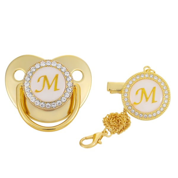 Luxury Gold Initial Letter A Bling Baby Napp med Chain Cli M SQBB