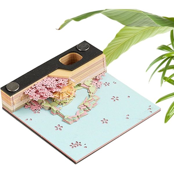 3D-taidetarratyyny, paperiveistosmuistio näyttölaatikolla toimistoon ja kotiin Peach Blossom Island