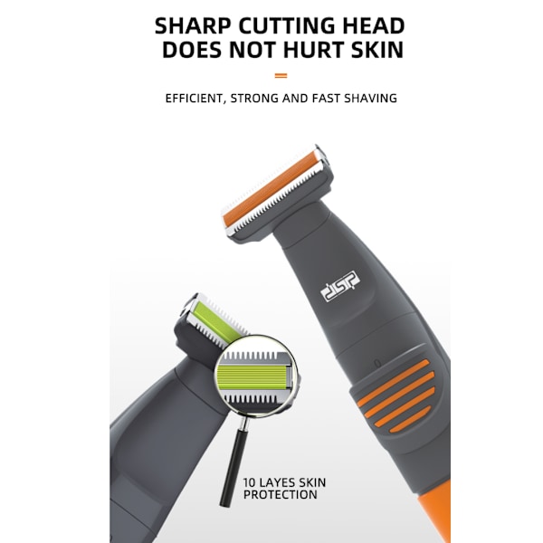 Mini oppladbar bærbar barbermaskin for hele kroppen, justerbar og vaskbar elektrisk barbermaskin for husholdning (oransje)