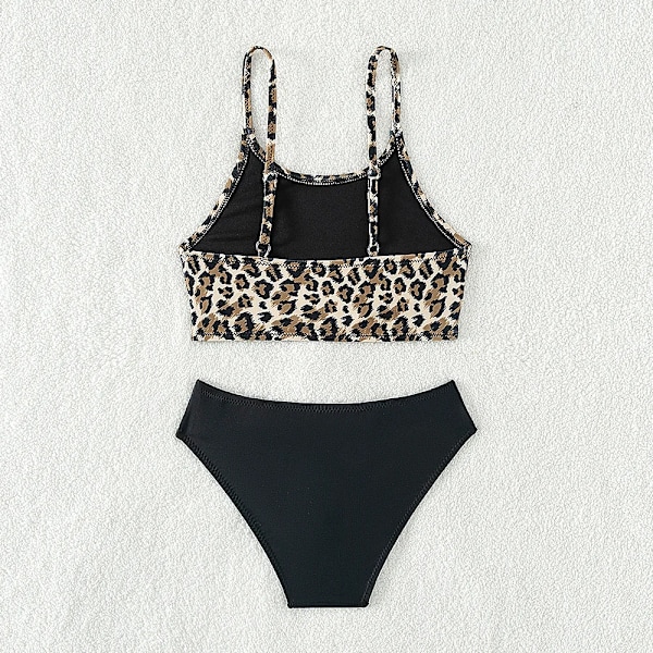 5-14 år barnbaddräkt för tonåring flickor Leopard bikini set delade tvådelade sommar flicka badkläder black 11-12
