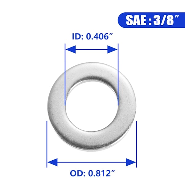 3/8\" x 0,812\" OD Flade Skiver - 50 stk 18-8 (304) Rustfrit Stål Flade Skiver Silver 3/8"/304