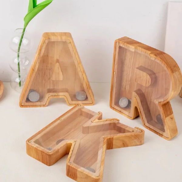26 Engelske Alfabet Sparebøsse Mønter Penge Piggy Bank Træ Bogstaver Sparekasse Desktop Ornament Hjem Indretning Hobby Til Skrivebordsbearbejdning Børn X