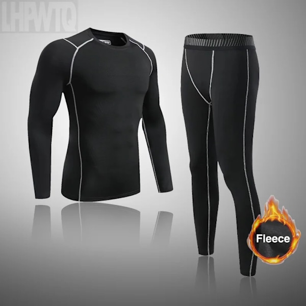 Sportunderkläder för män Fleece Thermal Compression Strumpbyxor Ski Bas Layer Träningsoverall Barn Vinter Thermal Underwear Running Set F set XL