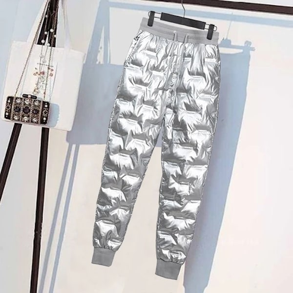 Vattentäta dambyxor Höst Vinter Windbreaker Varmt Dun Bomullsbyxor Nya 2023 Korea Dam träningsbyxor med hög midja svart XL(60-67kg)