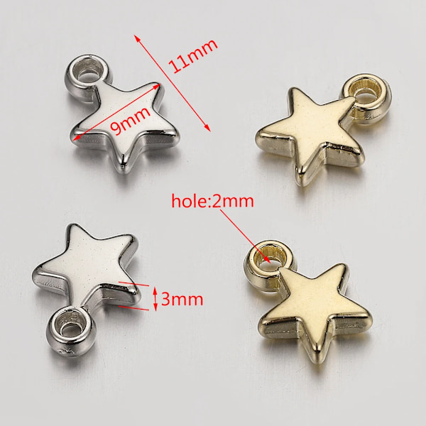 100 stk. Ccb akrylperler charms vedhæng 9 mm stjerne guld farve sølv farve charm perler til smykkefremstilling fine af rhodium farve