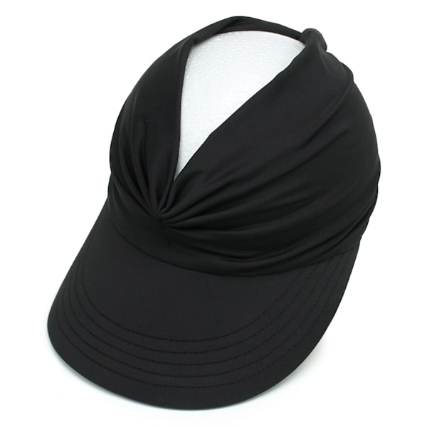 Solskjerm for damer, bred brem, beskyttende sommerhatt uten topp, sammenleggbar, hurtigtørkende, solbeskyttelse, strand sport caps, svart black