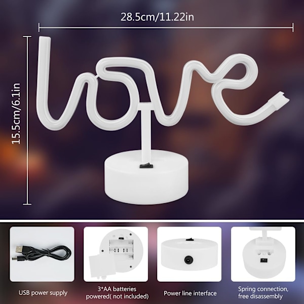 Love Neonskylt, LED Nattlampa för Sovrumsinredning, USB/Batteridriven Love