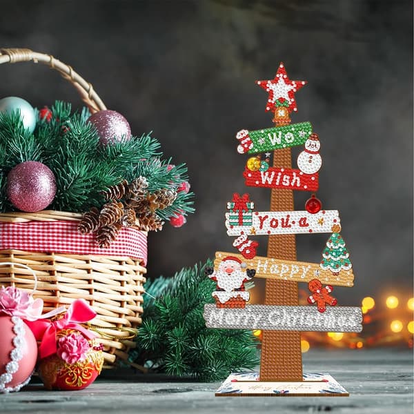 DIY Jul Diamantmålningskit, Specialformad Trä Julgransprydnad B