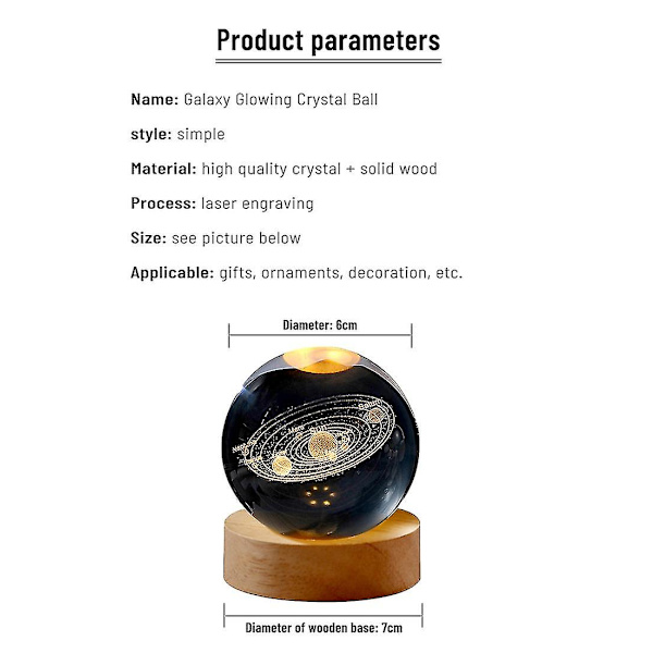 3D kristallkula dekoration skrivbordslampa (6 cm kula+sockel) USB snidade kristalldekorationer