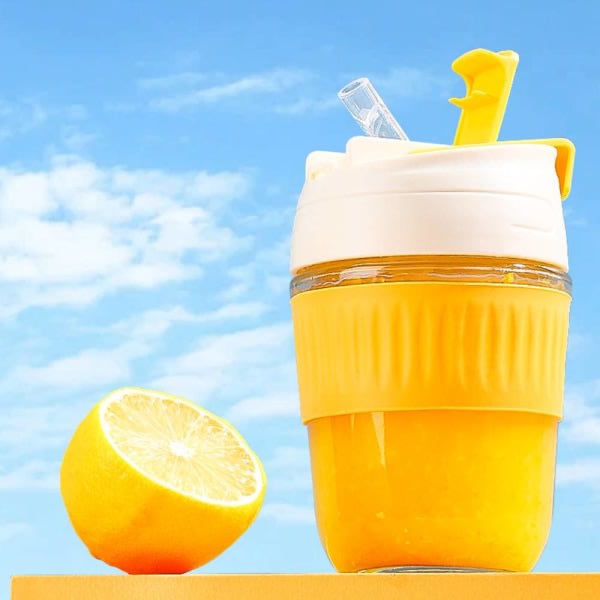 350MLDouble dricksglas vattenkopp, kvinnlig bärbar halm gul
