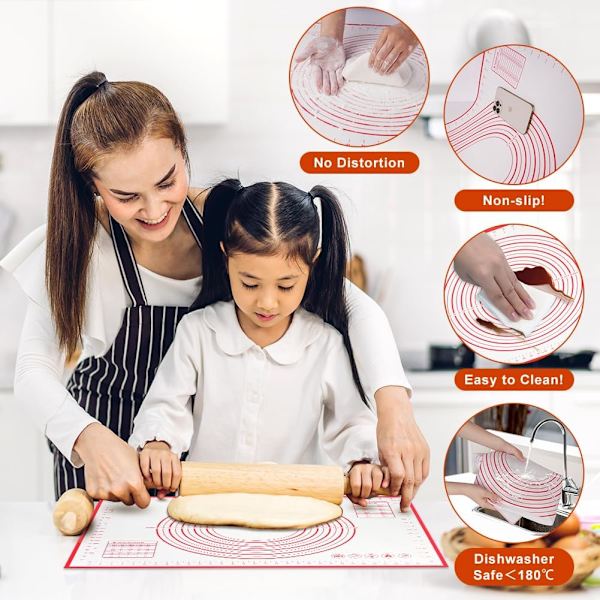 Non-stick Dej Rullemåtte, 70×50cm Silikon Dej Rullemåtte, Skridsikker Silikon Bagemåtte, Madplade, Kagemåtte, Kagemåtte, Kage/Pizza Måtte 70*50CM - red