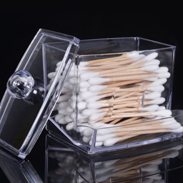 Bomuldsrondeller Holder Swab Opbevaringsboks Kosmetisk Beholder Akryl Makeup Etui Transparent til Badeværelse Desktop Bomuldsrondeller Holder Holder